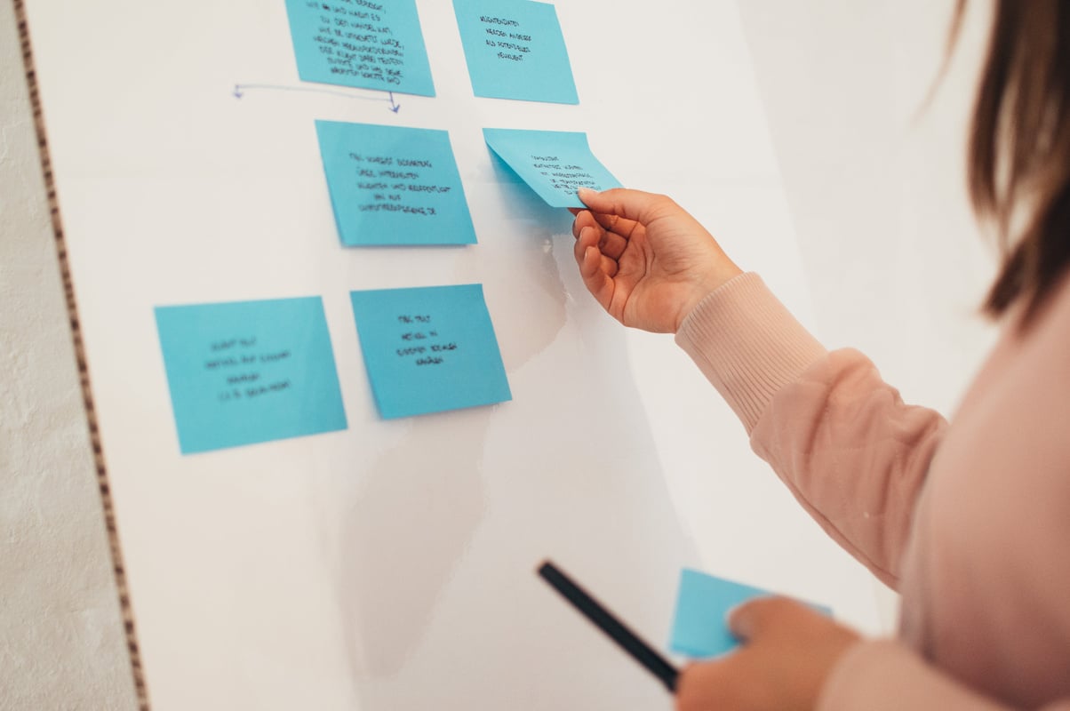 Woman taking notes with a whiteboard